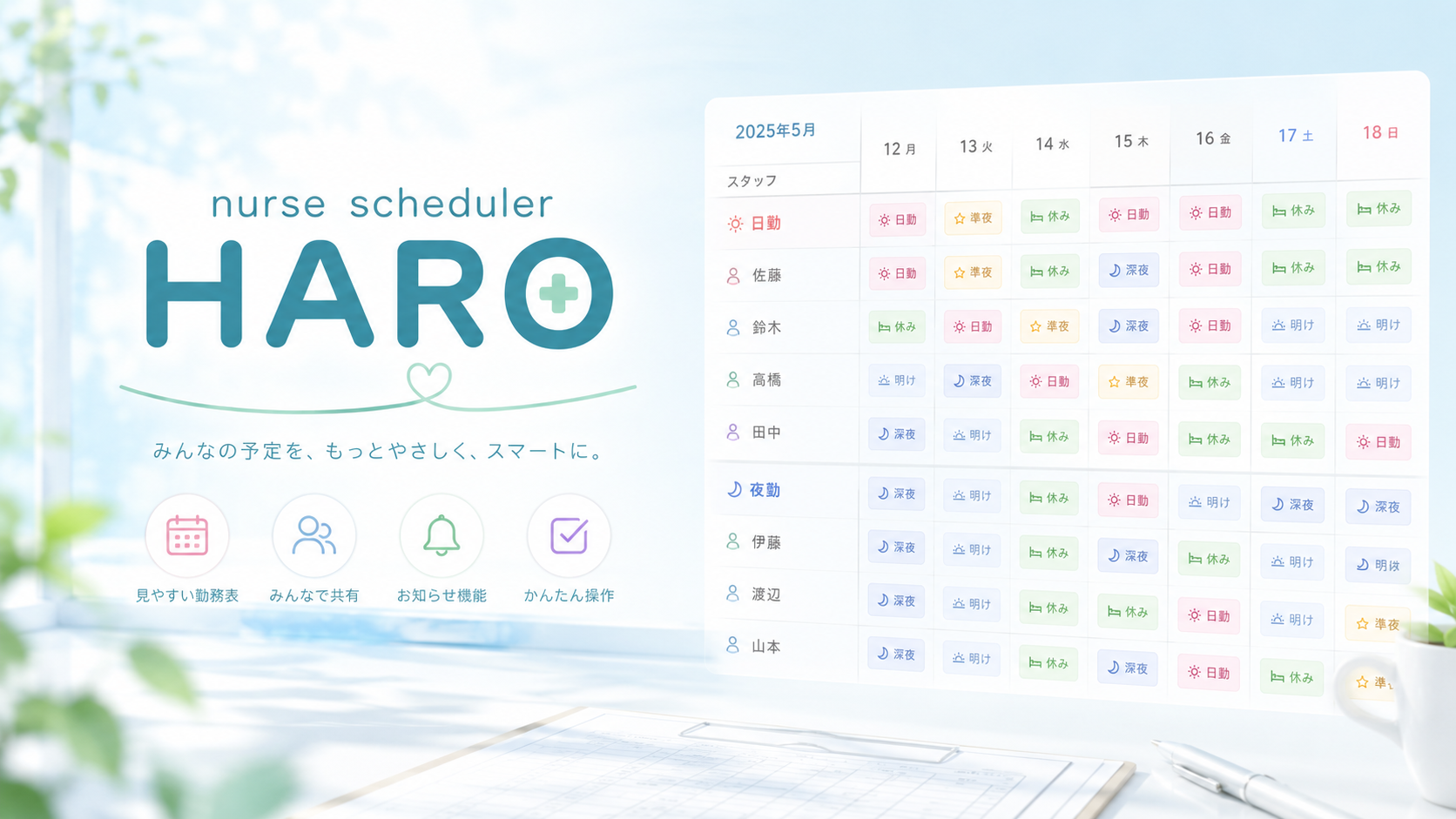 nurse scheduler HARO｜みんなの予定を、もっとやさしく、スマートに。